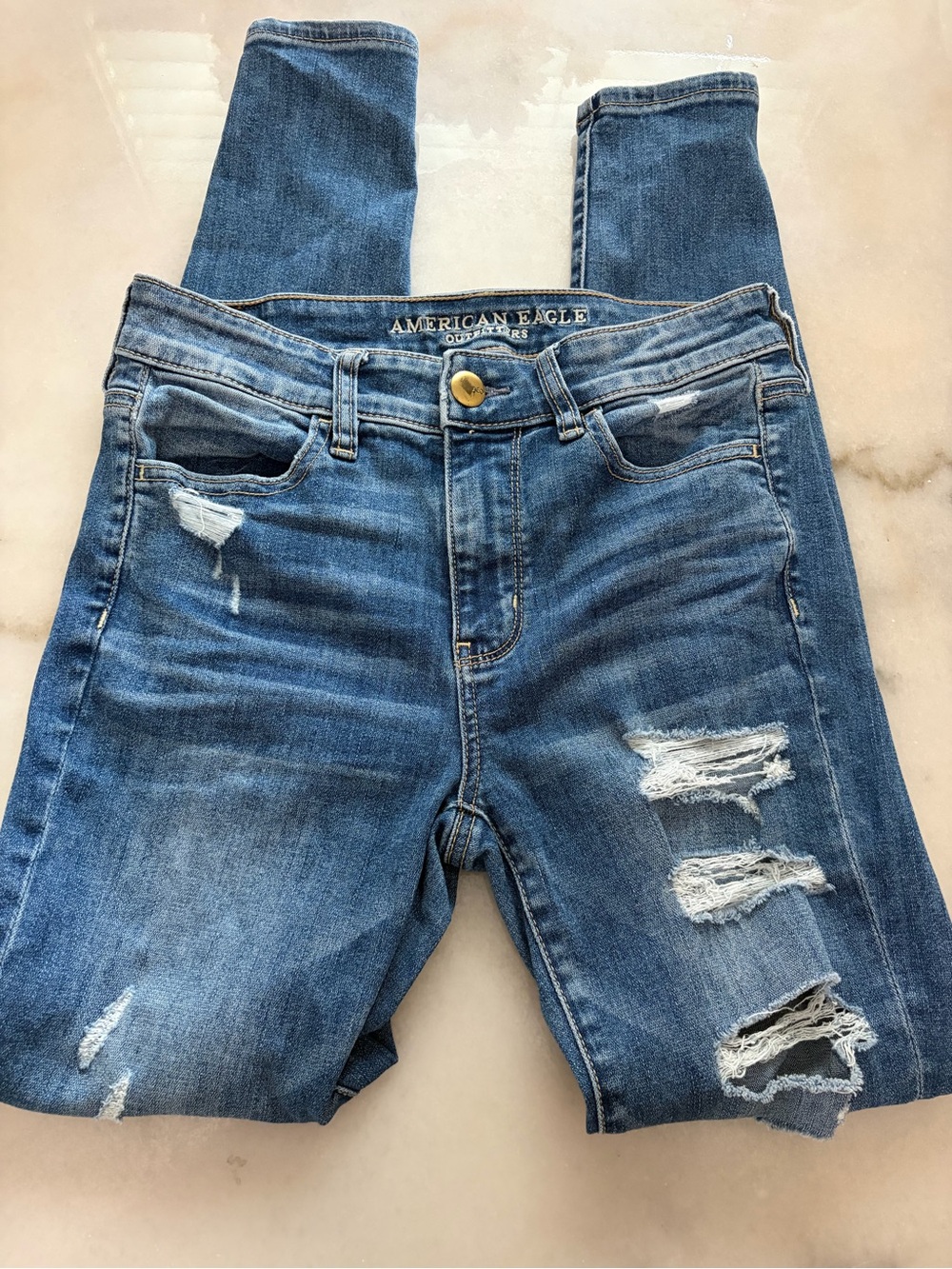 American Eagle Outfitters Women's Ripped Medium Blue Skinny Jeans
